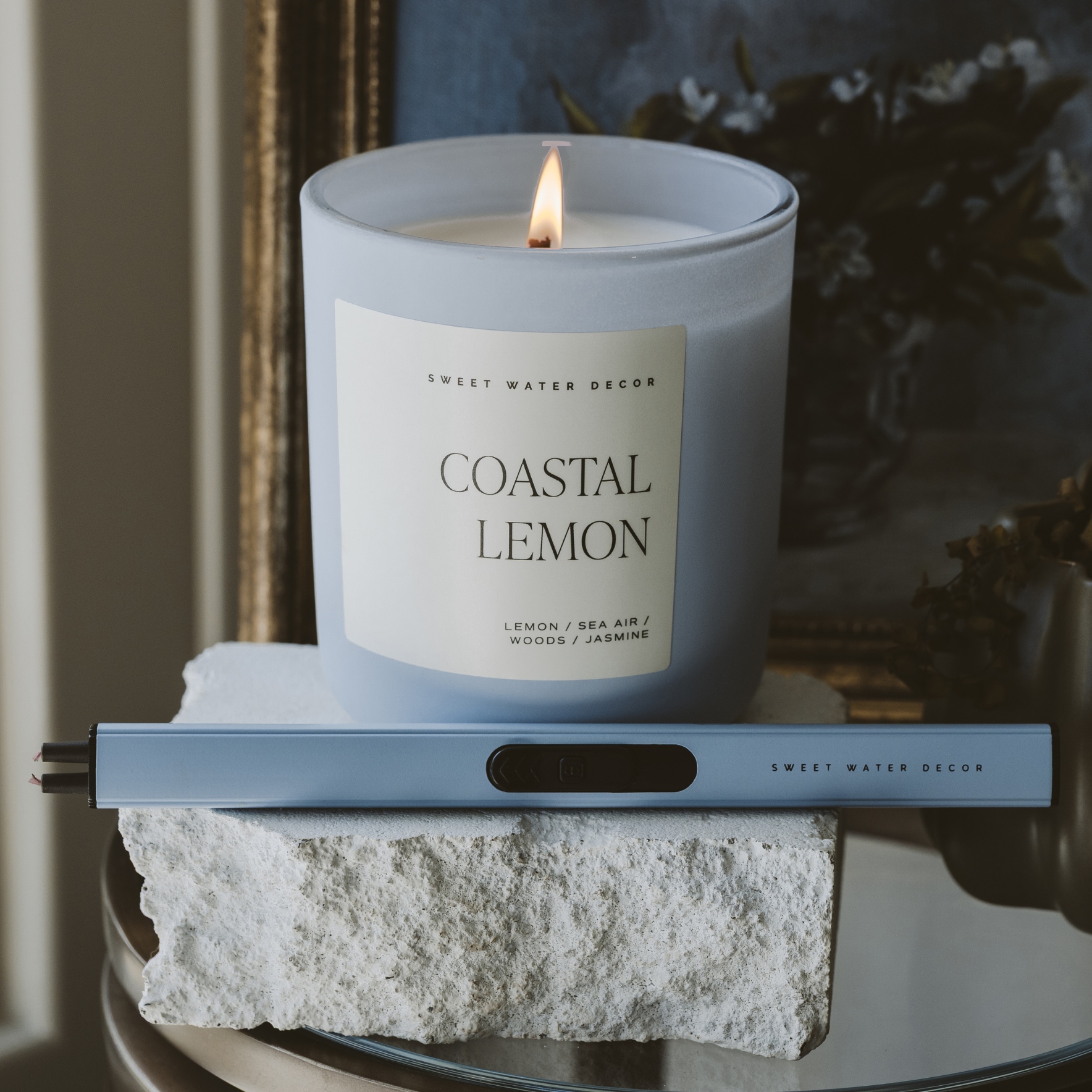 Sweet Water Decor Coastal Lemon Soy Candle - Blue Matte Jar - 15 oz