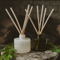Sweet Water Decor Snow Covered Pines (Fraser Fir) Olive Tinted Glass Jar Reed Diffuser