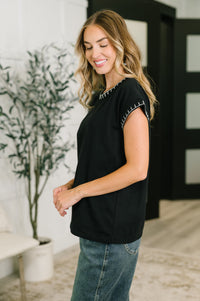 Zenana Stitch Trim Short Sleeve Top in Black
