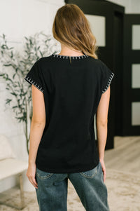 Zenana Stitch Trim Short Sleeve Top in Black