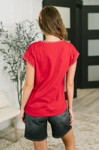 Stitch Trim Cotton Top in Ruby Red