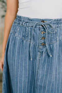 Pinstripe Button Front Denim Skirt