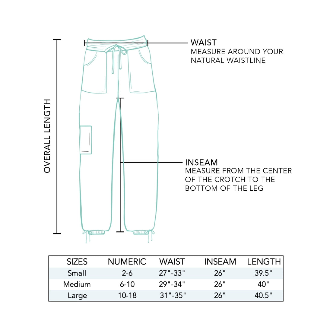 Lotus and Luna cargo Pants Size Chart