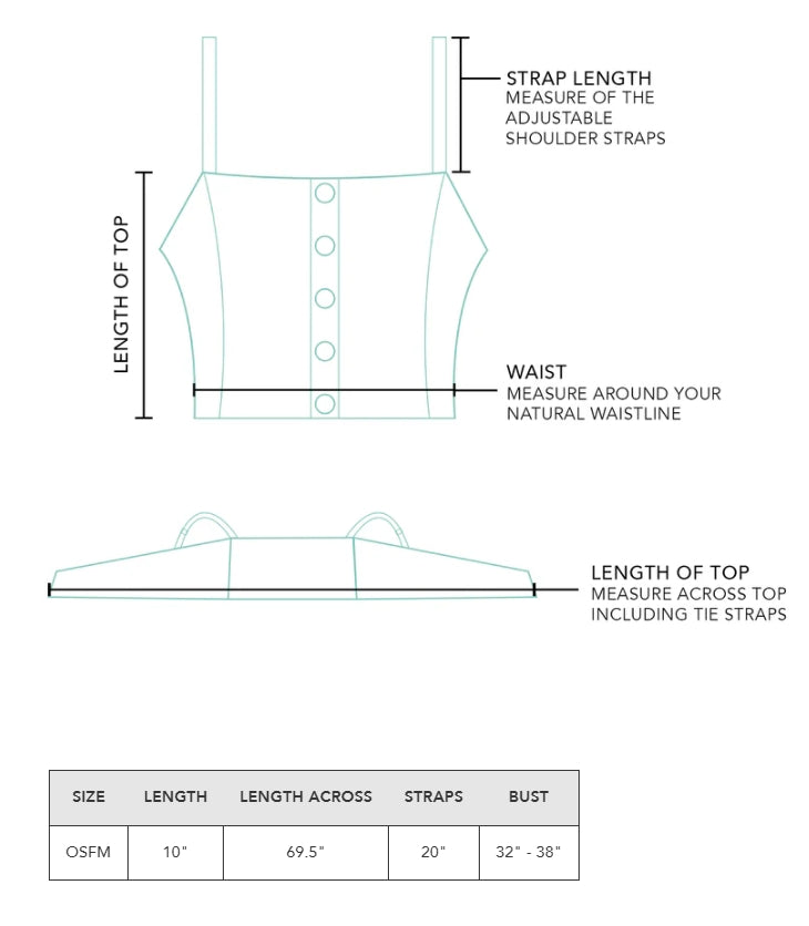 Lotus and Luna Cruisin Crop Top Size Chart