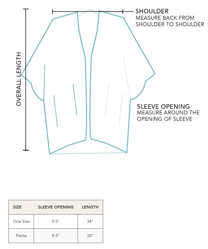 Lotus and Luna Kimono Size Chart 