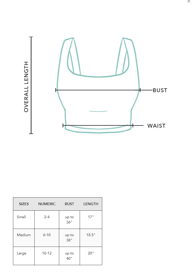 Lotus and Luna Vinyasa Tank Size Chart