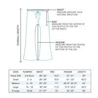 Lots and Luna Wide Leg Drawstring Pants Size Chart