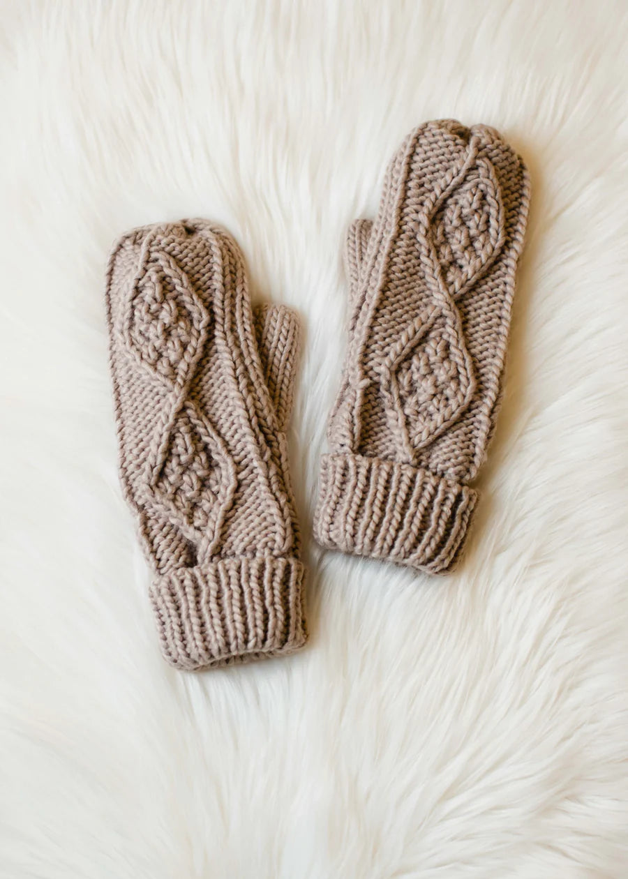Tan Cable Knit Fleece Lined Mittens