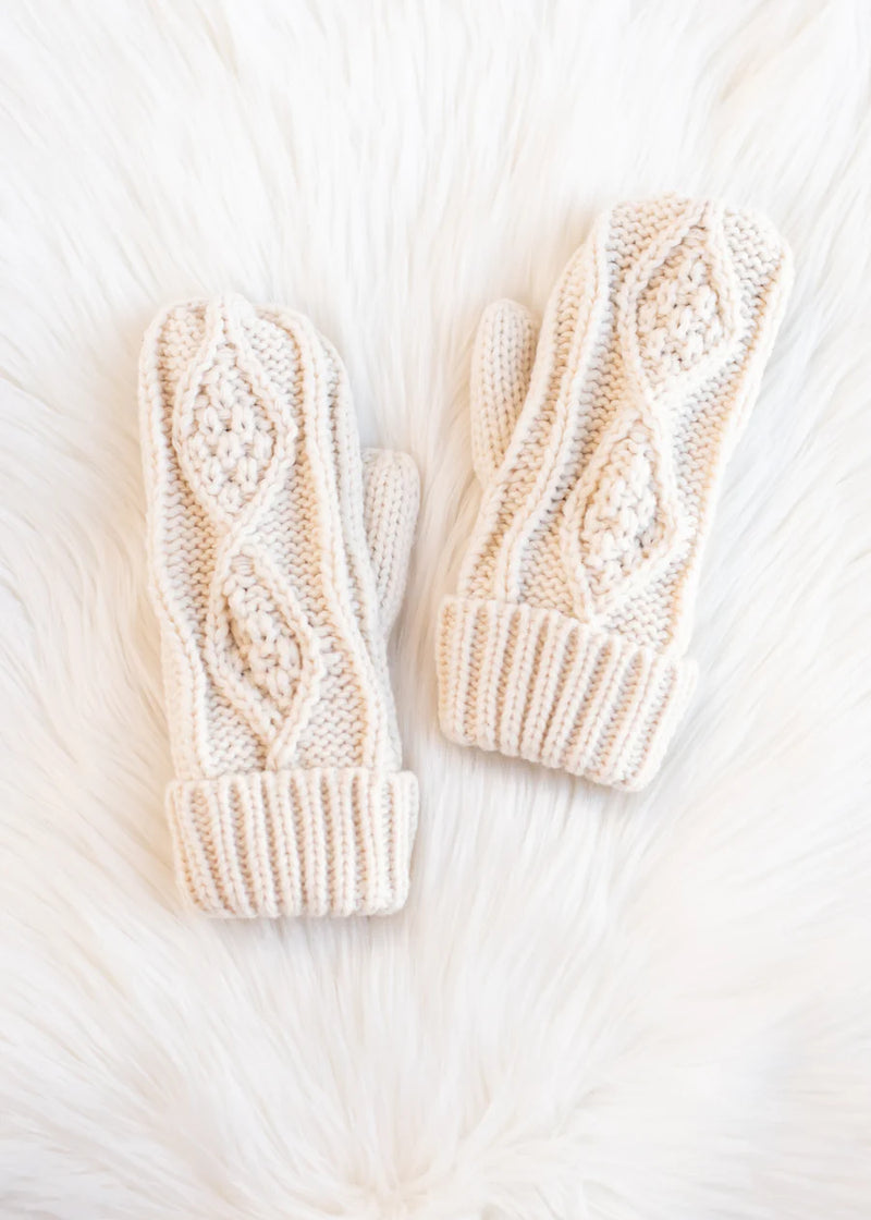 Cream Cable Knit Fleece Lined Mittens