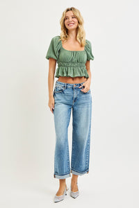 Risen Mid Rise Ankle Boyfriend Cuffed Jeans