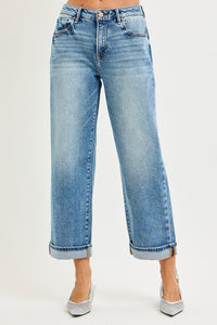 Risen Mid Rise Ankle Boyfriend Cuffed Jeans