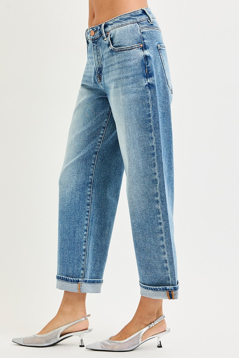 Risen Mid Rise Ankle Boyfriend Cuffed Jeans