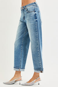 Risen Mid Rise Ankle Boyfriend Cuffed Jeans