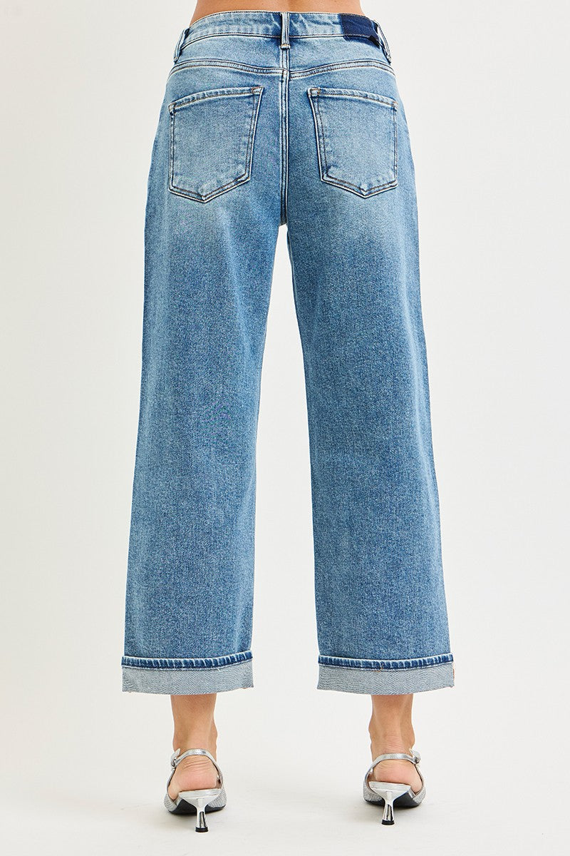 Risen Mid Rise Ankle Boyfriend Cuffed Jeans