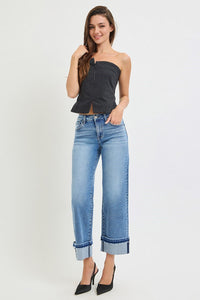 Risen Mid Rise Ankle Straight Cuffed Jeans PWA21442