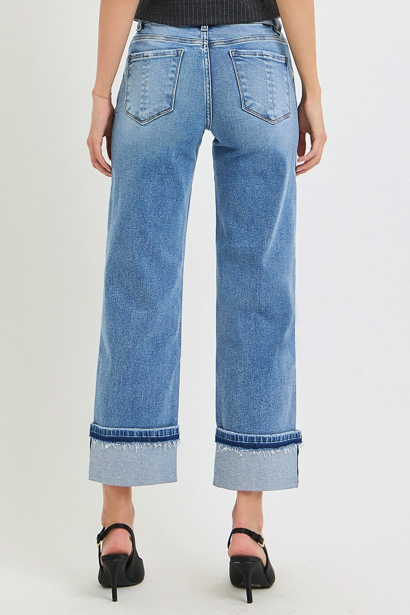 Risen Mid Rise Ankle Straight Cuffed Jeans PWA21442