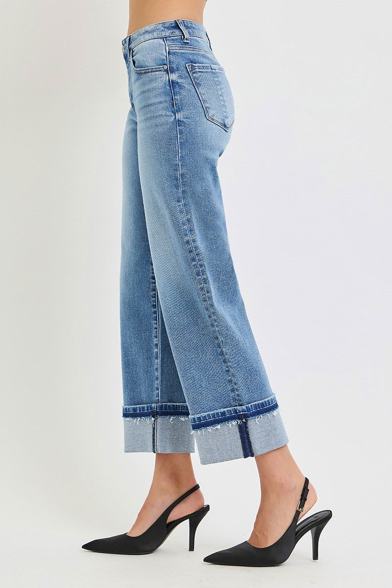 Risen Mid Rise Ankle Straight Cuffed Jeans PWA21442