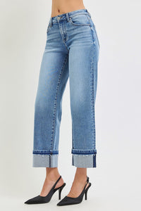 Risen Mid Rise Ankle Straight Cuffed Jeans PWA21442