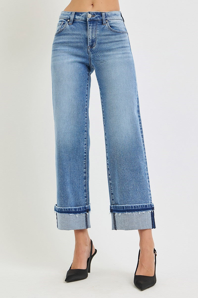 Risen Mid Rise Ankle Straight Cuffed Jeans PWA21442