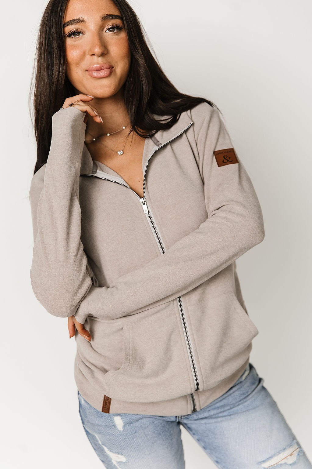 Ampersand Avenue Performance Fleece Full Zip Sweatshirt - Silver Sand