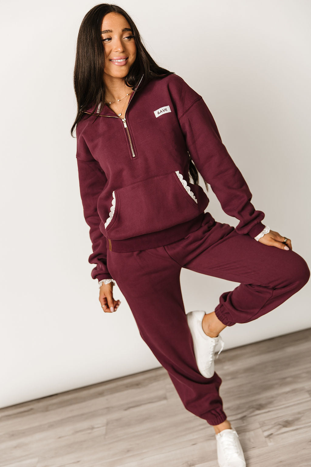 Ampersand Avenue Comfort Zone Half Zip - Maroon Lace