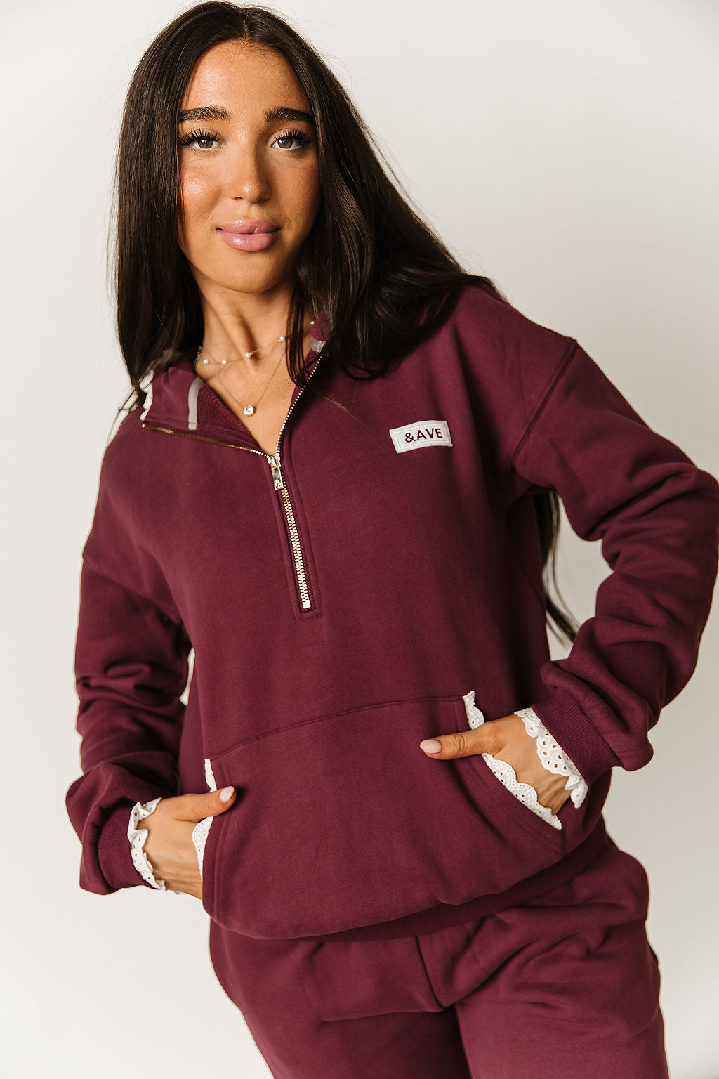 Ampersand Avenue Comfort Zone Half Zip - Maroon Lace