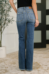 Judy Blue Mid Rise Button Fly Destroy Fray Hem Flare Jeans