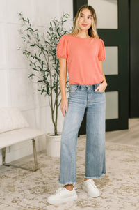 Judy Blue Mid Rise Ankle Wide Leg Fray Hem Jeans