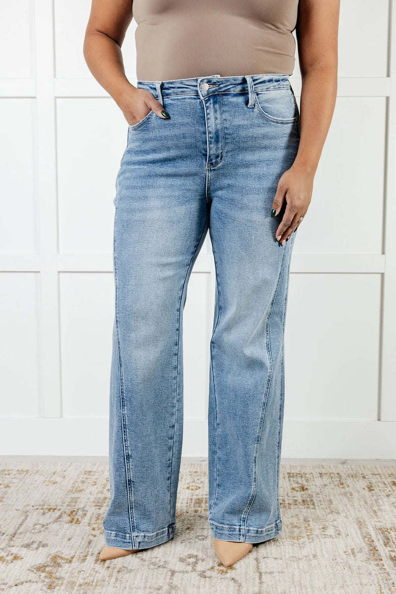 Judy Blue High Rise Side Seam Detail Wide Leg Jeans