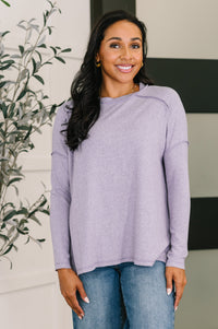 Zenana Heathered Exposed Seam Hi-Low Long Sleeve Top in Lavender