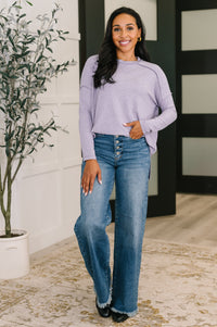 Zenana Heathered Exposed Seam Hi-Low Long Sleeve Top in Lavender