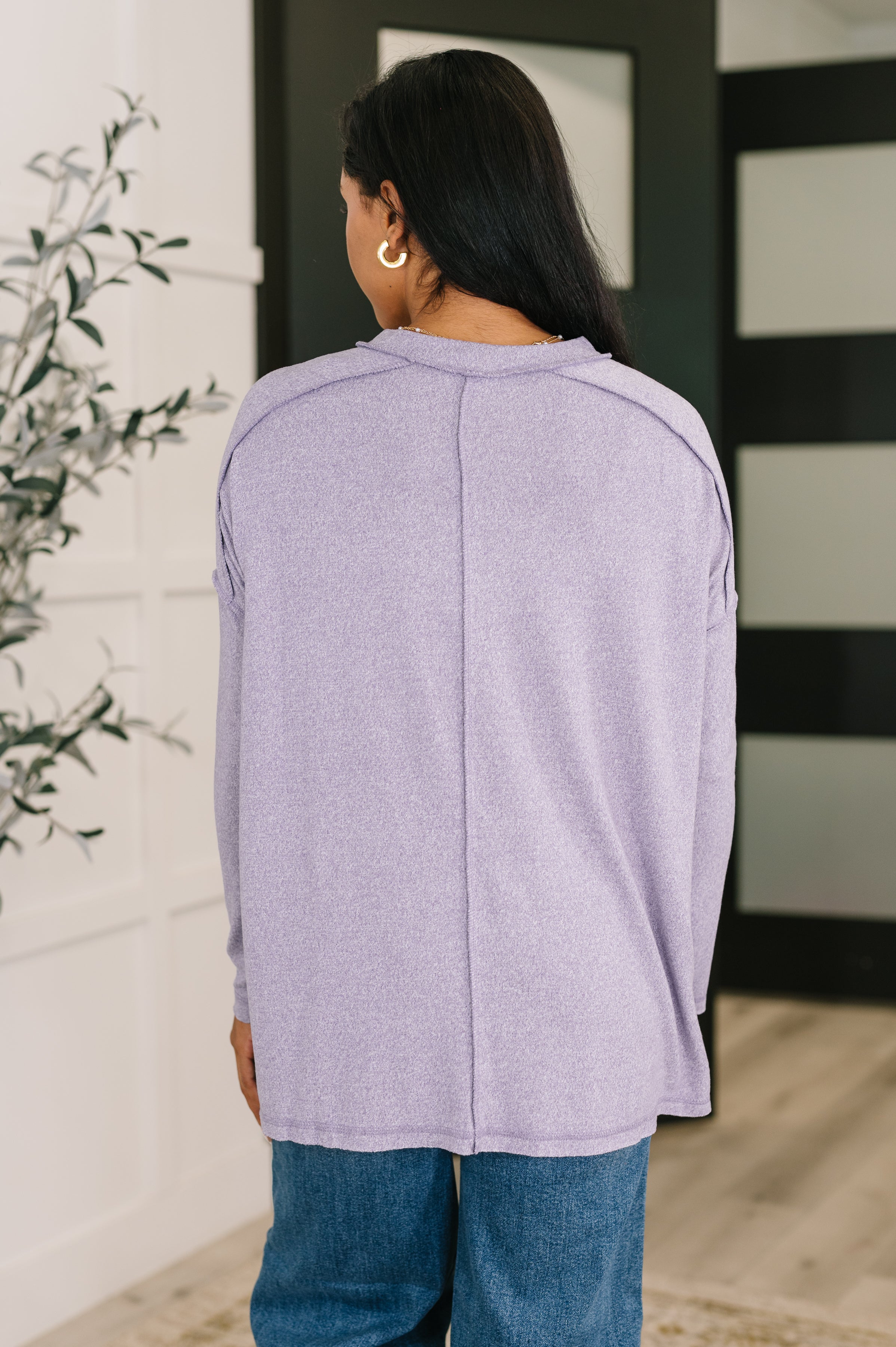 Zenana Heathered Exposed Seam Hi-Low Long Sleeve Top in Lavender