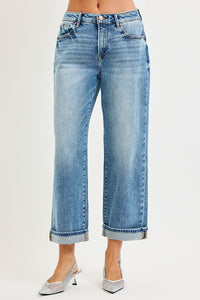 Risen Mid Rise Ankle Boyfriend Cuffed Jeans