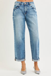 Risen Mid Rise Ankle Boyfriend Cuffed Jeans