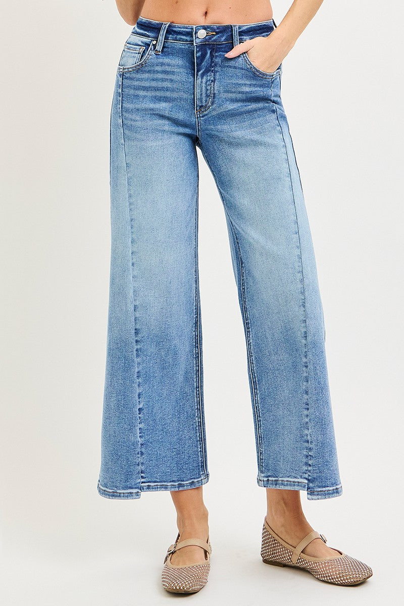 Risen Mid Rise Front Seam Crop Wide Leg Jeans PWC21806