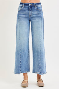 Risen Mid Rise Front Seam Crop Wide Leg Jeans PWC21806