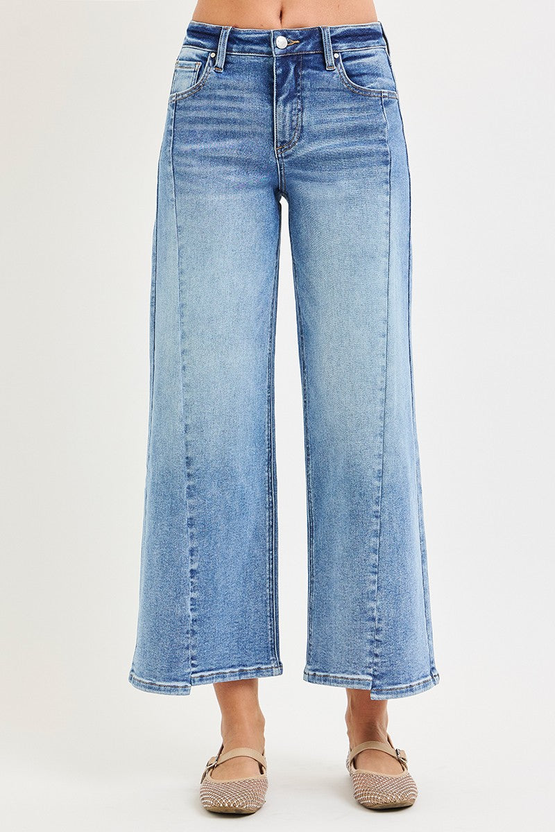 Risen Mid Rise Front Seam Crop Wide Leg Jeans PWC21806