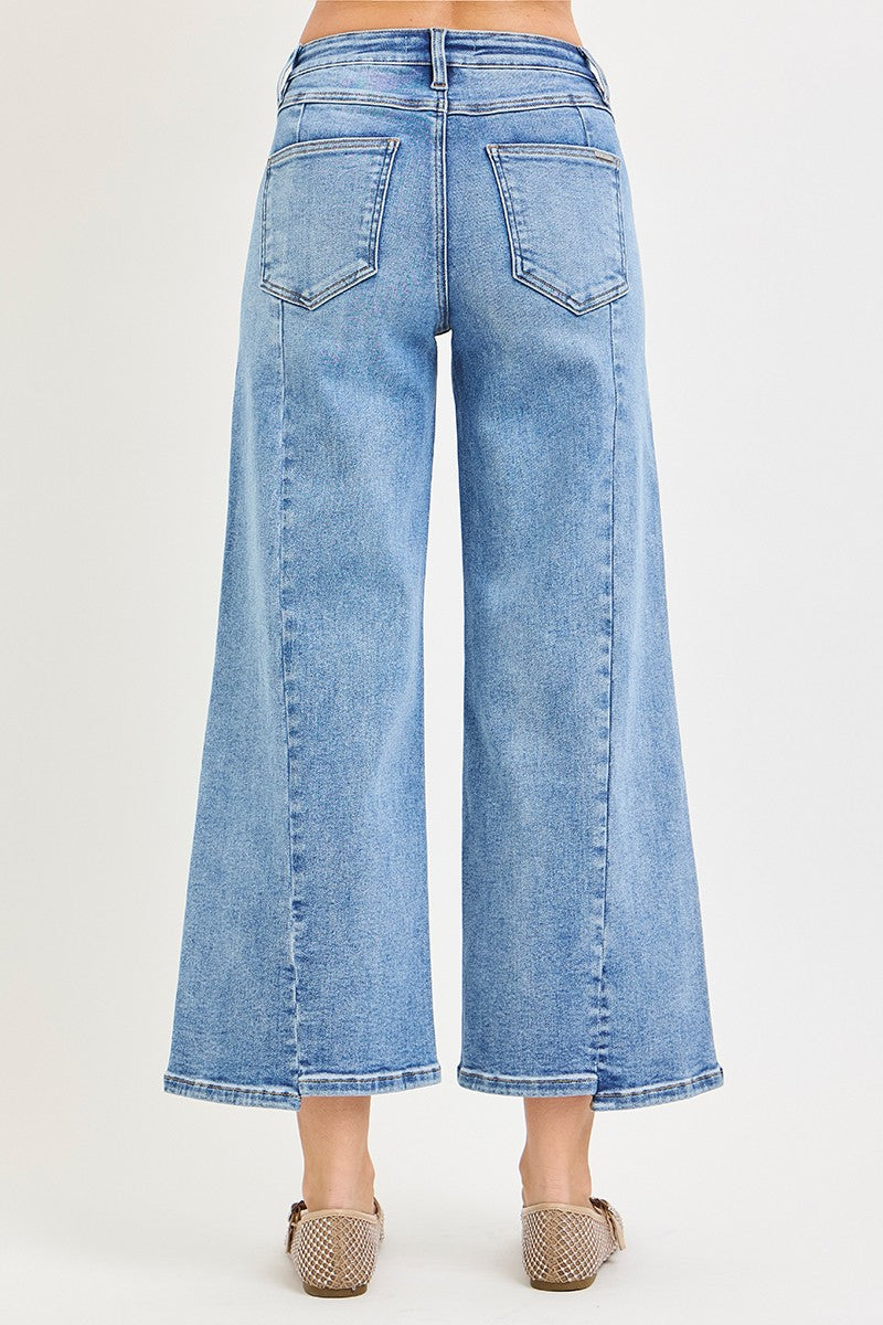 Risen Mid Rise Front Seam Crop Wide Leg Jeans PWC21806