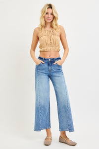 Risen Mid Rise Front Seam Crop Wide Leg Jeans PWC21806