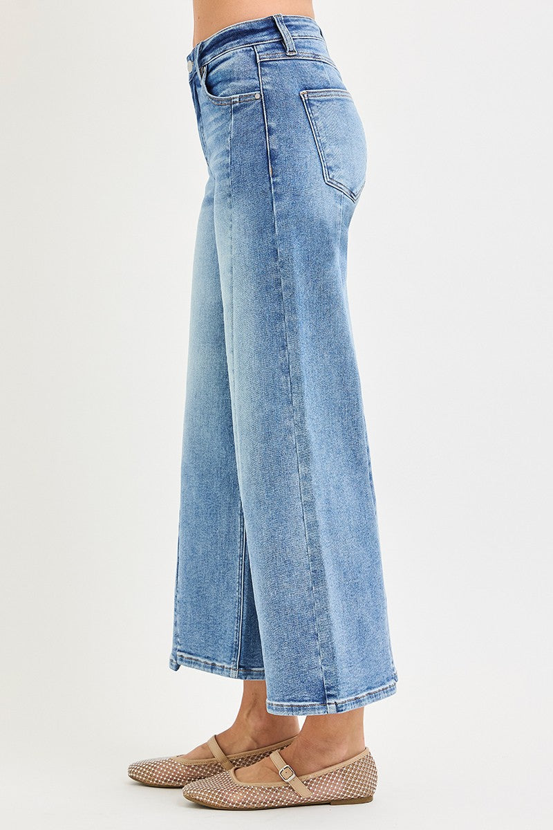 Risen Mid Rise Front Seam Crop Wide Leg Jeans PWC21806