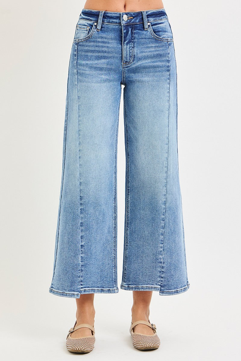 Risen Mid Rise Front Seam Crop Wide Leg Jeans PWC21806
