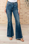 Judy Blue High Rise Control Top Frayed Hem Flare Jeans