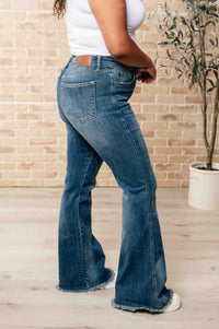 Judy Blue High Rise Control Top Frayed Hem Flare Jeans