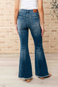 Judy Blue High Rise Control Top Frayed Hem Flare Jeans