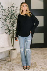 Raglan Sleeve Exposed Seam Top in Black