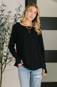 Raglan Sleeve Exposed Seam Top in Black