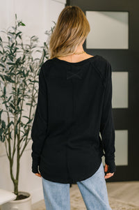 Raglan Sleeve Exposed Seam Top in Black