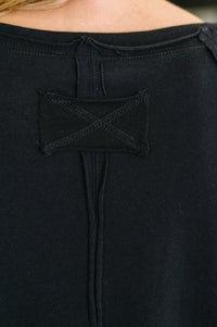 Raglan Sleeve Exposed Seam Top in Black
