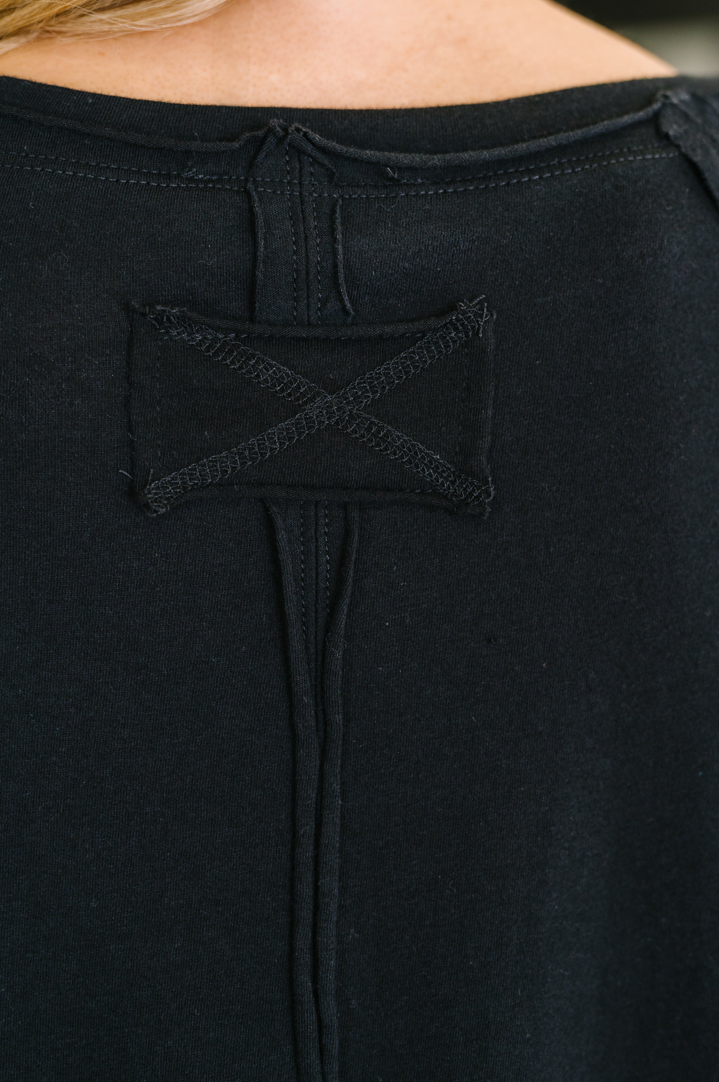 Raglan Sleeve Exposed Seam Top in Black