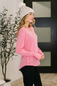 Raglan Sleeve Exposed Seam Top in Fuchsia